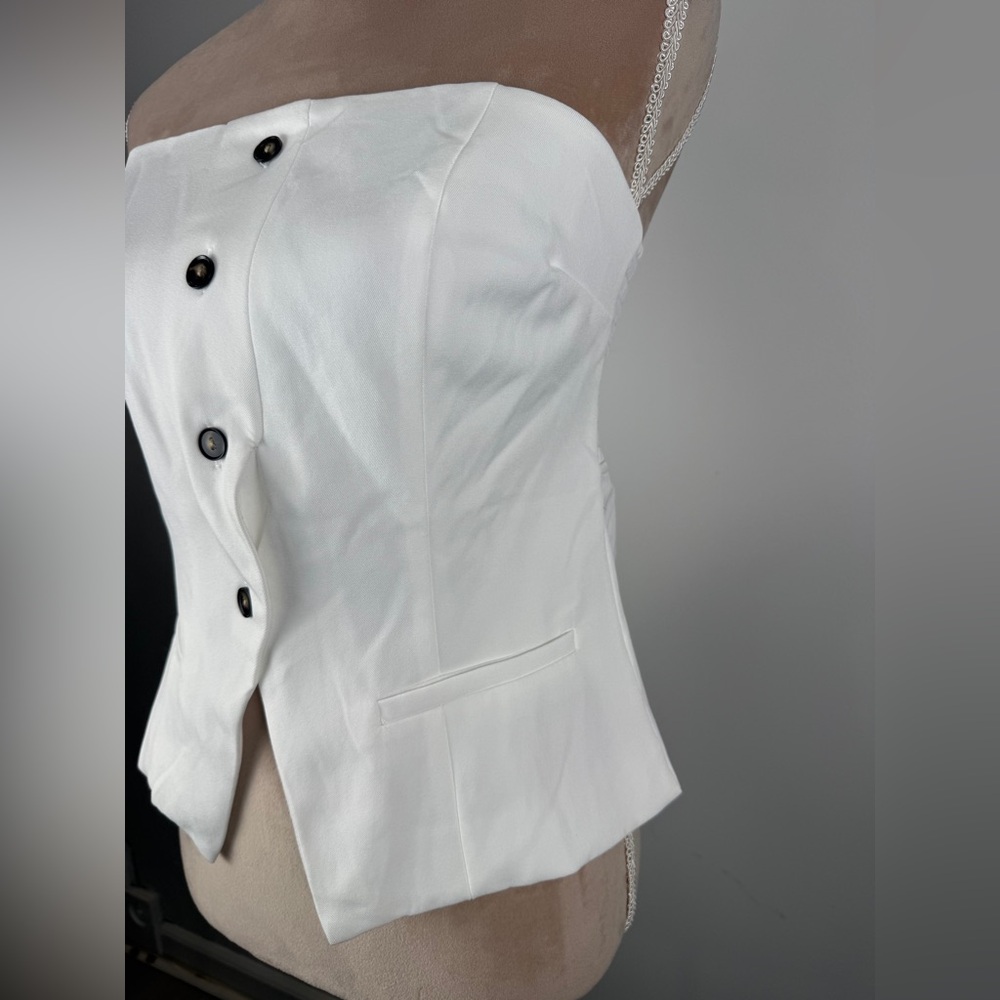 Monteau White Strapless Button-Front Bustier Top - image 3